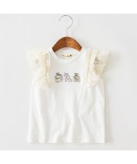branshes/モチーフ刺繍肩フリルTシャツ/508213156