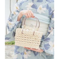 Honeys/ハニーズ Honeys 雑材浴衣カゴ（角型大） 和小物 浴衣用 ゆかた用 かごバッグ 巾着 バッグ 角型 古風 レトロ 雑材 ふくれ生地 キュート 夏 白 浴衣/508213614