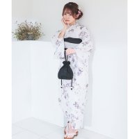 Honeys/ハニーズ Honeys 浴衣 浴衣 ゆかた 2025浴衣 花柄 レトロ 古風 浴衣単品 単品浴衣 綿100％ 腰ひも付き キュート ガーリー 夏 白 レディース/508213620