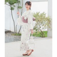 Honeys/ハニーズ Honeys 浴衣 浴衣 ゆかた 2025浴衣 花柄 レトロ 古風 単品浴衣 浴衣単品 綿100％ 腰ひも付き キュート ガーリー 夏 白 レディース/508213627