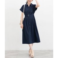 Honeys/ハニーズ Honeys ウエストタックワンピース ワンピース 半袖 ロング丈 大きいサイズ オフィス きれいめ シャツワンピース 無地 ストライプ柄 襟付き レ/508213633
