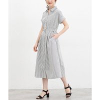 Honeys/ハニーズ Honeys ウエストタックワンピース ワンピース 半袖 ロング丈 大きいサイズ オフィス きれいめ シャツワンピース 無地 ストライプ柄 襟付き レ/508213633