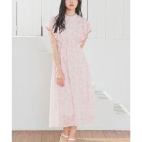 Honeys/ハニーズ Honeys フリル袖ワンピース ワンピース 半袖 ロング丈 大きいサイズ フリル袖 ドット柄 花柄 ジョーゼット 配色パイピング ウエストゴム レデ/508213638