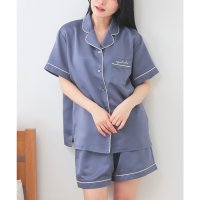 Honeys/ハニーズ Honeys 前開きルームウェア（上下セット） ルームウェア 部屋着 上下セット シャツ ショートパンツ フロントボタン 襟付き ロゴ 刺繍 レディー/508213640