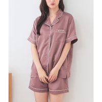 Honeys/ハニーズ Honeys 前開きルームウェア（上下セット） ルームウェア 部屋着 上下セット シャツ ショートパンツ フロントボタン 襟付き ロゴ 刺繍 レディー/508213640