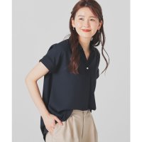 Honeys/ハニーズ Honeys スキッパーブラウス トップス ブラウス 半袖 再生ポリエステル スキッパーカラー フレンチ袖 無地 ストライプ柄 ジョーゼット素材 レデ/508213658