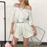 non-hedge/ノンヘッジ non－hedge ストライプ切替オフショルトップス・ショートパンツセットアップ/508213764