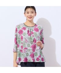MISSEL/【洗える・日本製】ラインフラワー ペプラムカットソー/508213995