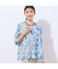 MISSEL/【洗える・日本製】ラインフラワー ペプラムカットソー/508213995