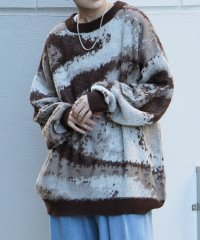 Confirm/コンファーム Confirm モヘアライク ルーズシルエット グラデーション 煙柄ジャガード シャギープルオーバーニット/508214455