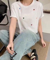 LOWO/ロワ LOWO 綿混カラフルハート刺繍Tシャツ カットソー/508215058