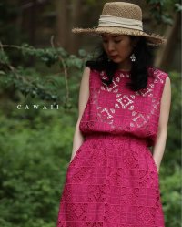 CAWAII/カワイイ CAWAII 目を惹く華やかピンクのブロックレースカットソートップス/508215254