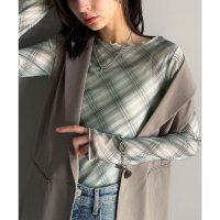 Classical Elf/クラシカルエルフ Classical Elf 大人レトロでスタイリッシュ。オンブレチェックシアーボートネックメロウトップス（長袖）/508215304