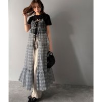 Classical Elf/クラシカルエルフ Classical Elf 【mily bilet】大人の甘さを引き立てる。チェックチュールフリルティアードキャミワンピース/508215320