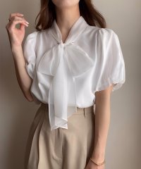 JUNOAH/ジュノア JUNOAH シアーバルーンスリーブボウタイブラウス/508215325