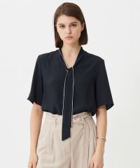ICB（LARGE SIZE）/【人気のため新色追加・接触冷感・UVケア・洗える】BackSatinAmunzen 5分袖配色ボウタイブラウス/508040113