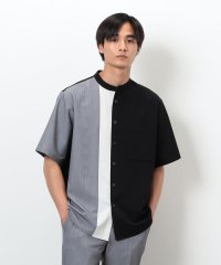 COMME CA ISM MENS/ウールライク バンドカラーブロッキング半袖シャツ/508194596