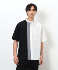 COMME CA ISM MENS/ウールライク バンドカラーブロッキング半袖シャツ/508194596
