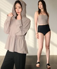 OSYAREVO/オシャレボ OSYAREVO 【ネット限定】【紫外線カット率99.9％以上】フーディトップス ラッシュガード 付き ビキニ 水着 体型カバー セットアップ【返品/508214395