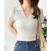 Dewlily/デューリリー Dewlily スキッパー半袖ポロニット レディース 韓国 カジュアル シンプル ショート丈 おしゃれ かわいい 大人 春 夏 着回し お出かけ /508216874