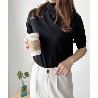 Amulet/アミュレット Amulet ハイネック半袖ニットトップス レディース 韓国 サマーニット 無地 シンプル カジュアル 上品 涼しい 着回し 春夏 大人 人気 ト/508216879
