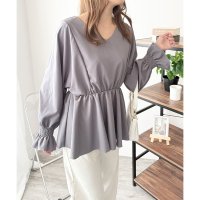Dewlily/デューリリー Dewlily Vネックギャザーブラウス レディース 韓国 ギャザー 長袖 シャツ シンプル 大人 上品 カジュアル ゆったり 無地 春 夏 秋 /508217469