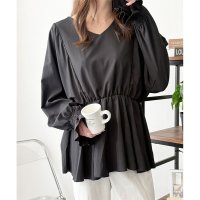 Dewlily/デューリリー Dewlily Vネックギャザーブラウス レディース 韓国 ギャザー 長袖 シャツ シンプル 大人 上品 カジュアル ゆったり 無地 春 夏 秋 /508217469