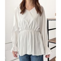 Dewlily/デューリリー Dewlily Vネックギャザーブラウス レディース 韓国 ギャザー 長袖 シャツ シンプル 大人 上品 カジュアル ゆったり 無地 春 夏 秋 /508217469