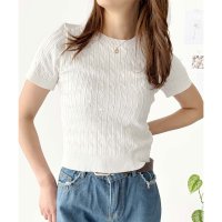 Amulet/アミュレット Amulet 半袖ケーブルニット レディース 韓国 編み シンプル 上品 トレンド カジュアル 春夏 ナチュラル トップス おしゃれ 10代 20/508217473