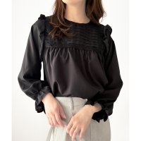 Amulet/アミュレット Amulet フリル長袖ブラウス レディース 韓国 春夏秋 無地 トレンド ゆったり カジュアル かわいい 大人 軽やか 女性らしい フリル シャ/508217474
