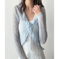 Amulet/アミュレット Amulet フリルボレロカーディガン レディース 韓国 羽織り 春夏 上品 エレガント 大人 可愛い カジュアル 着回し 透け感 リボン トップ/508217476
