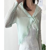 Amulet/アミュレット Amulet フリルボレロカーディガン レディース 韓国 羽織り 春夏 上品 エレガント 大人 可愛い カジュアル 着回し 透け感 リボン トップ/508217476