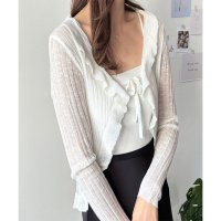Amulet/アミュレット Amulet フリルボレロカーディガン レディース 韓国 羽織り 春夏 上品 エレガント 大人 可愛い カジュアル 着回し 透け感 リボン トップ/508217476