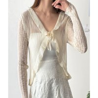 Amulet/アミュレット Amulet フリルボレロカーディガン レディース 韓国 羽織り 春夏 上品 エレガント 大人 可愛い カジュアル 着回し 透け感 リボン トップ/508217476