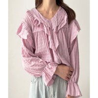 Amulet/アミュレット Amulet フリルシフォンブラウス レディース 韓国 春夏秋 シンプル 上品 長袖 無地 かわいい 上品 おしゃれ トップス シャツ カジュアル/508217478