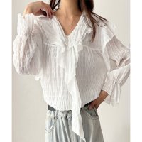Amulet/アミュレット Amulet フリルシフォンブラウス レディース 韓国 春夏秋 シンプル 上品 長袖 無地 かわいい 上品 おしゃれ トップス シャツ カジュアル/508217478