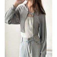 Amulet/アミュレット Amulet クロップドリボンカーディガン レディース カジュアル ショート丈 かわいい 韓国 おしゃれ 羽織り トップス 長袖 お出かけ 春夏秋/508217481