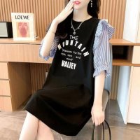 Belle Cie/ベルシー Belle Cie ワンピース 半袖 ミニワンピース Aライン 異素材 ロゴ 切り替え レディース ボリューム袖 体型カバー ゆったり フェミニン ガ/508218142