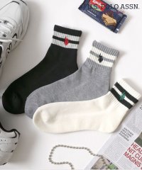 LAZAR/ラザル Lazar U.S.POLO ASSN/ユーエスポロアッスン 靴下 3P 無地 ライン ロゴ ワンポイント刺繍 ソックス 3足セット/508218176