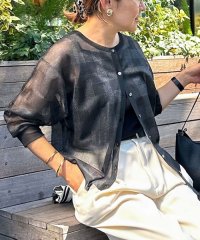 Rie Miller/《手洗い可能》シアーブロックチェック2WAYクルーネックカーディガン/508216970