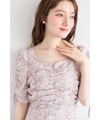 tocco closet/トッコクローゼット tocco closet パール飾り釦＆リボン付きギャザーフラワープリントワンピース/508219873