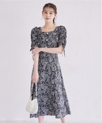 tocco closet/トッコクローゼット tocco closet パール飾り釦＆リボン付きギャザーフラワープリントワンピース/508219873