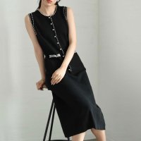 Sawa a la mode/サワアラモード Sawa a la mode 縁取りパールが輝くプリーツニットワンピース/508219987