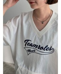 SM2/ロゴ刺繍Vネック布帛Tシャツ/508220104