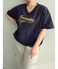 SM2/ロゴ刺繍Vネック布帛Tシャツ/508220104