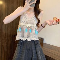 Belle Cie/ベルシー Belle Cie トップス クロシェ キャミソール サマーニット タッセル クロップド 春夏 レディース 韓国ファッション ナチュラル ボヘミアン /508220646