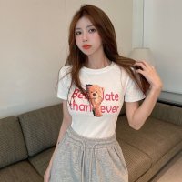 Belle Cie/ベルシー Belle Cie Tシャツ トップス 半袖 短丈 くま プリント 転写 原宿系 夏 レディース 韓国ファッション フォト クロップド ショート丈 か/508220648