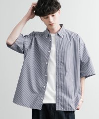 Rocky Monroe/ロッキーモンロー Rocky Monroe 接触冷感 ストライプシャツ 半袖 メンズ ボタンダウン ボクシーAライン ルーズ UVカット日本製 Upscape /508220909