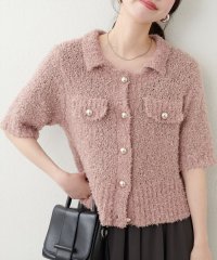 NICE CLAUP/OLIVE des OLIVE OUTLET/【natural couture】フラッグヤーン金ボタン半袖カーデ/508222623