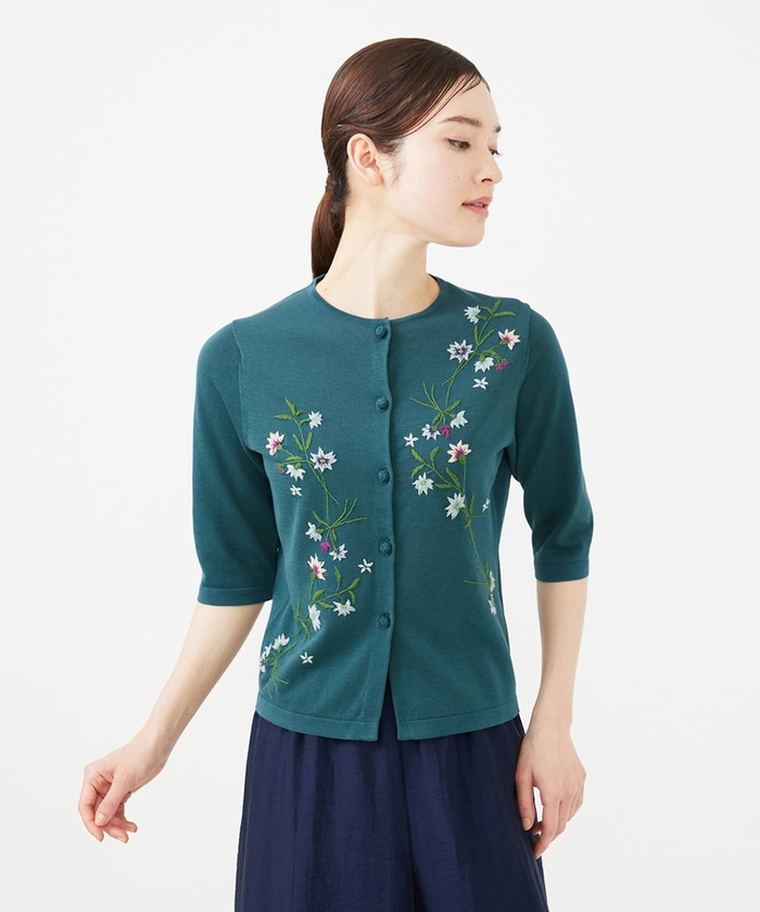 フラワー刺繍五分袖カーディガン(508225609) | シビラ(Sybilla